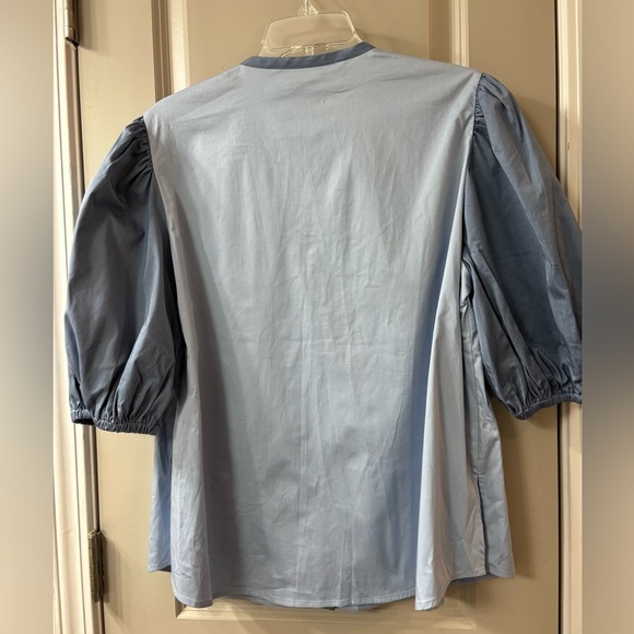 NWT Emily McCarthy Blue Button-Up Blouse with Puff Sleeves - Picture 5 of 5